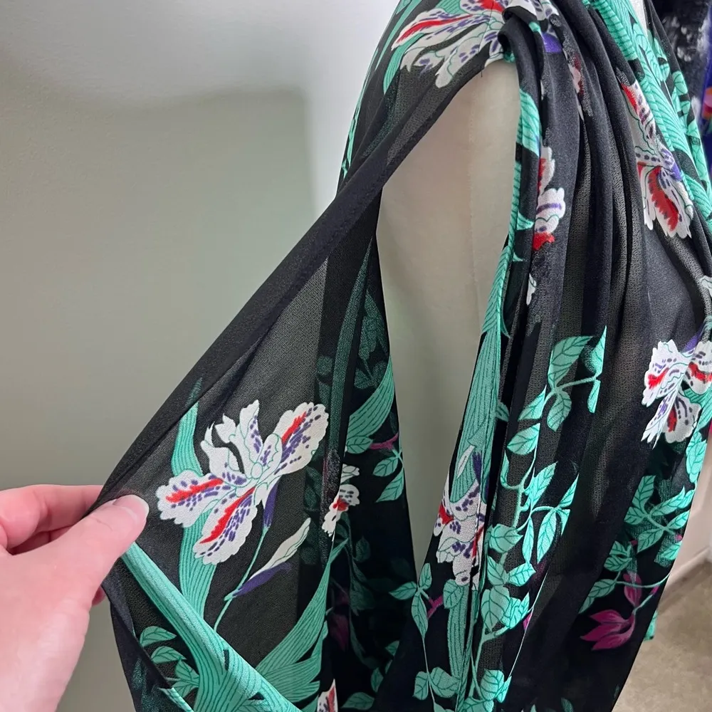 Vintage Ayres by E. Eysen Sleeveless Kimono Open Front Unique Cut Bird Floral Size undefined - Image 7