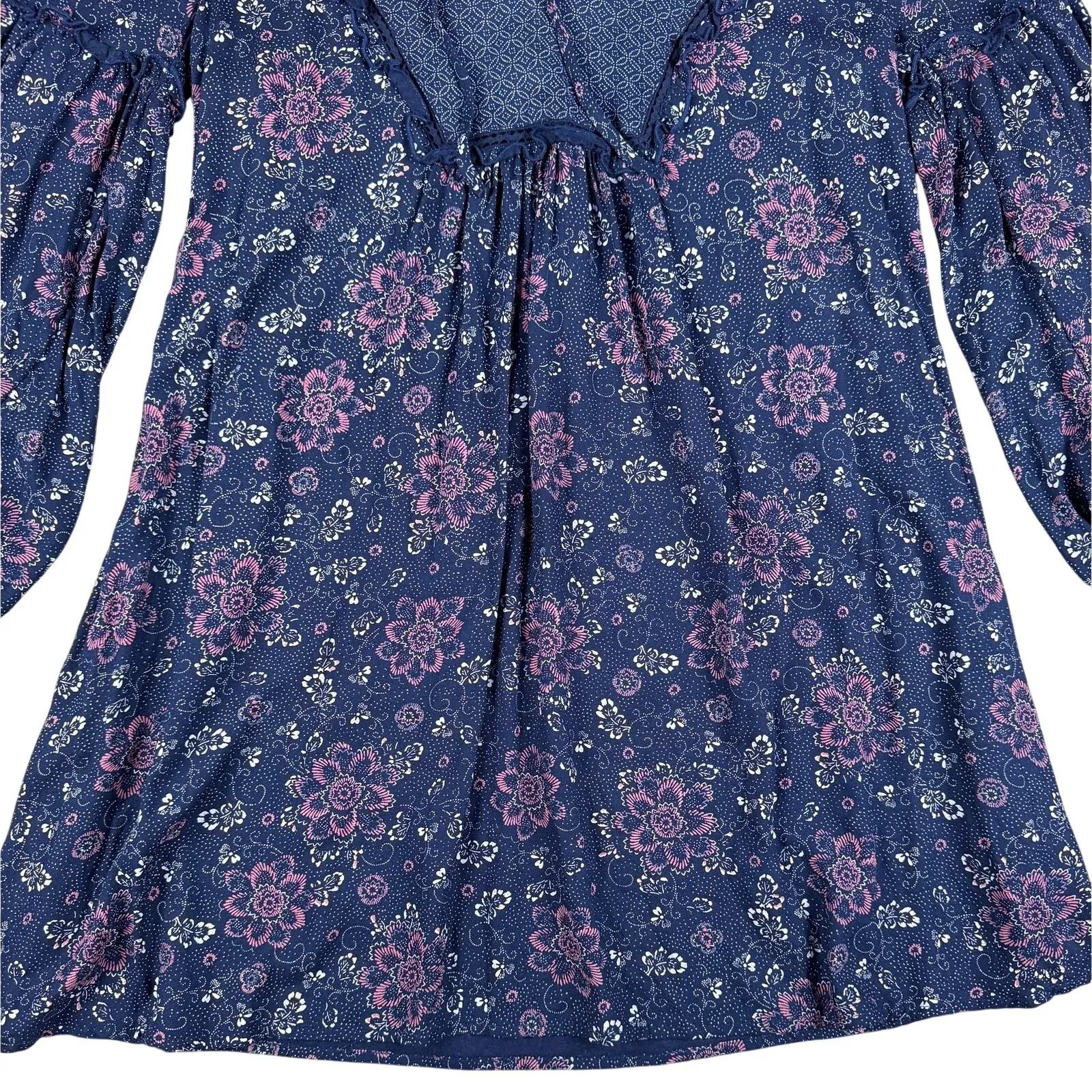 Nordstrom HINGE Boho Floral Mini Dress Cottagecore Peasant‎ Style XS - Image 5