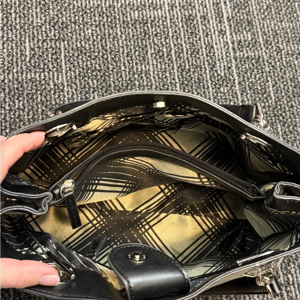 Black Faux Leather Dual Handle Tote Handbag Purse by London Fog LFM6313 - Image 5