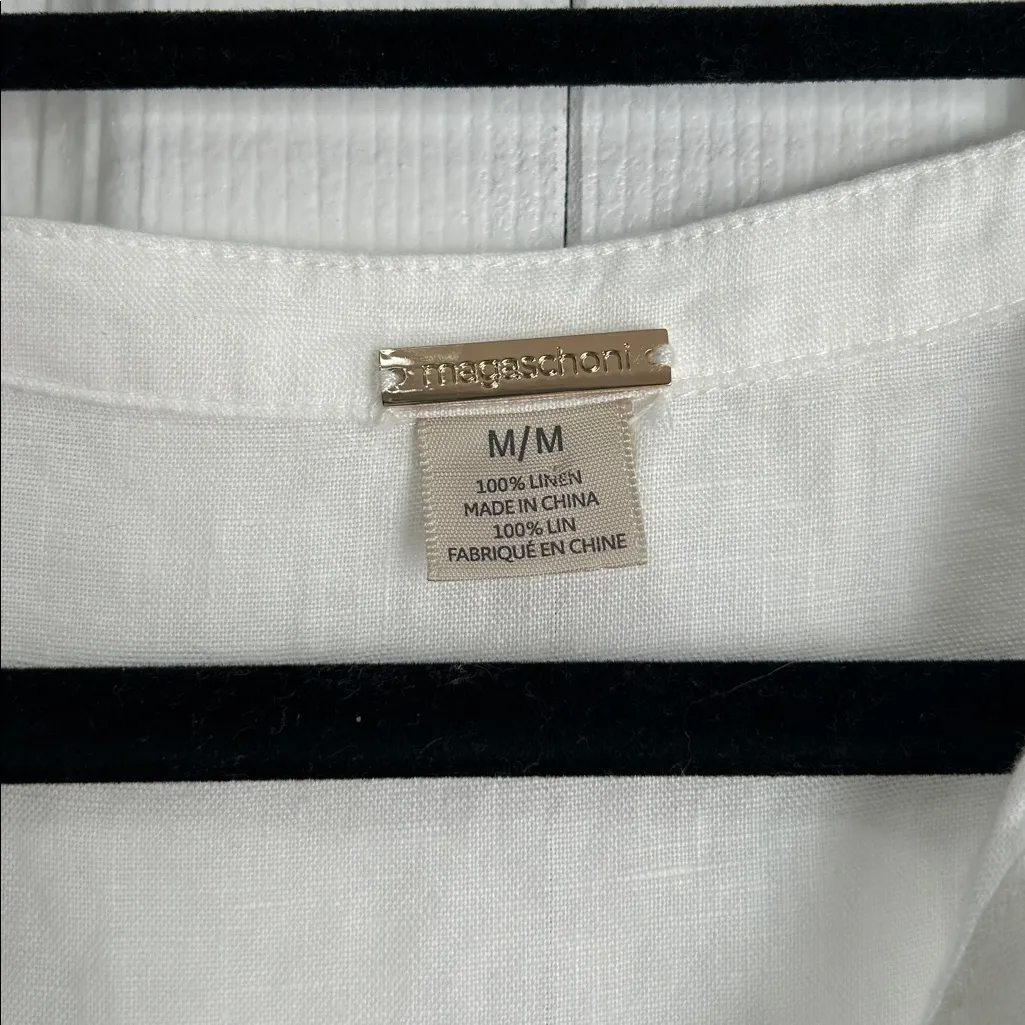 Magaschoni white 100% linen sleeveless tiered maxi dress Women’s sz M - Image 3