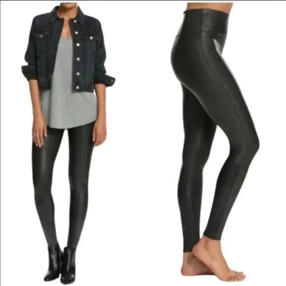 SPANX Faux Leather High Waisted Leggings Black Size M - Image 3