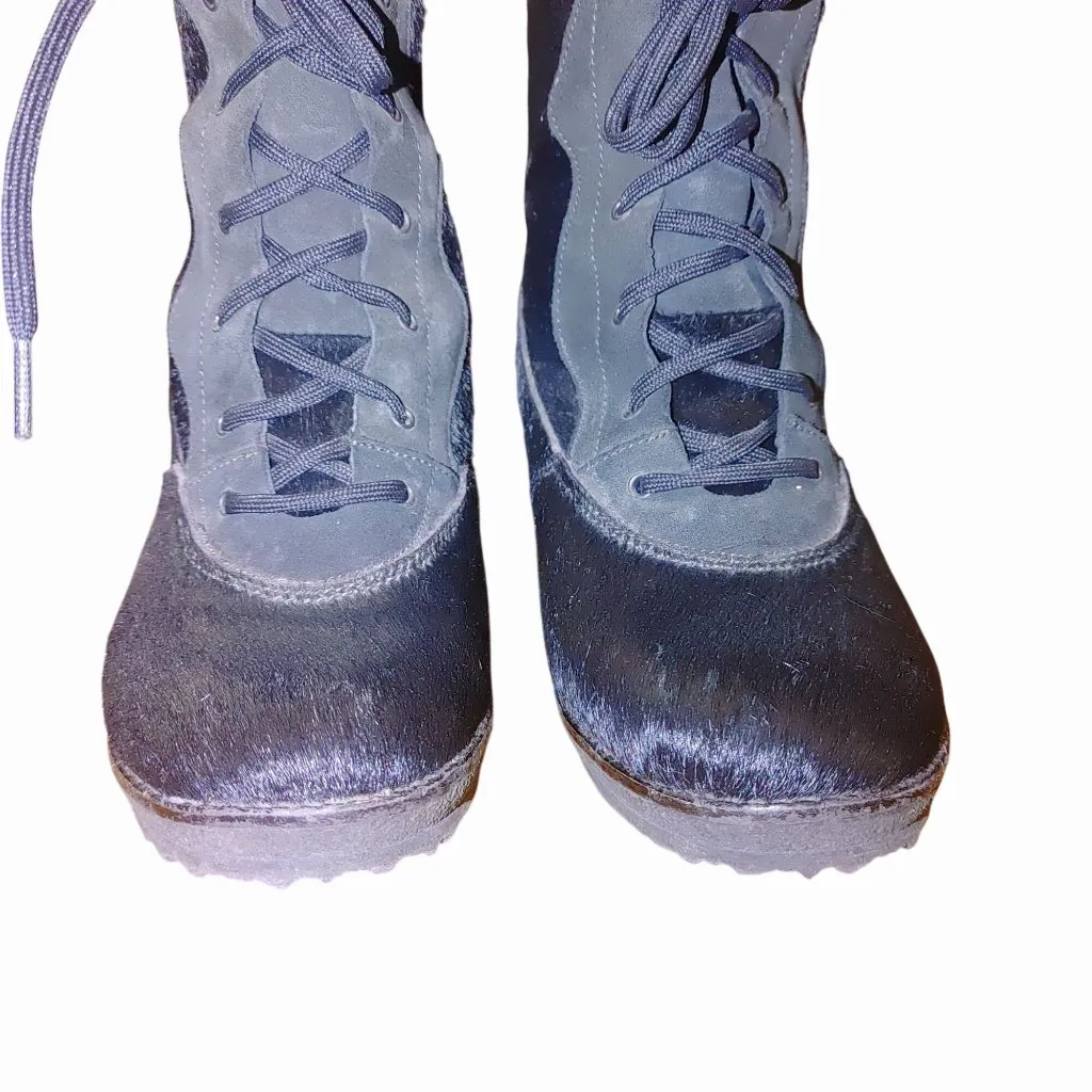 Oscar Sport Boots Black Ponyhair Fur Lace Up Après Ski Size 39 Wool Leather - Image 9