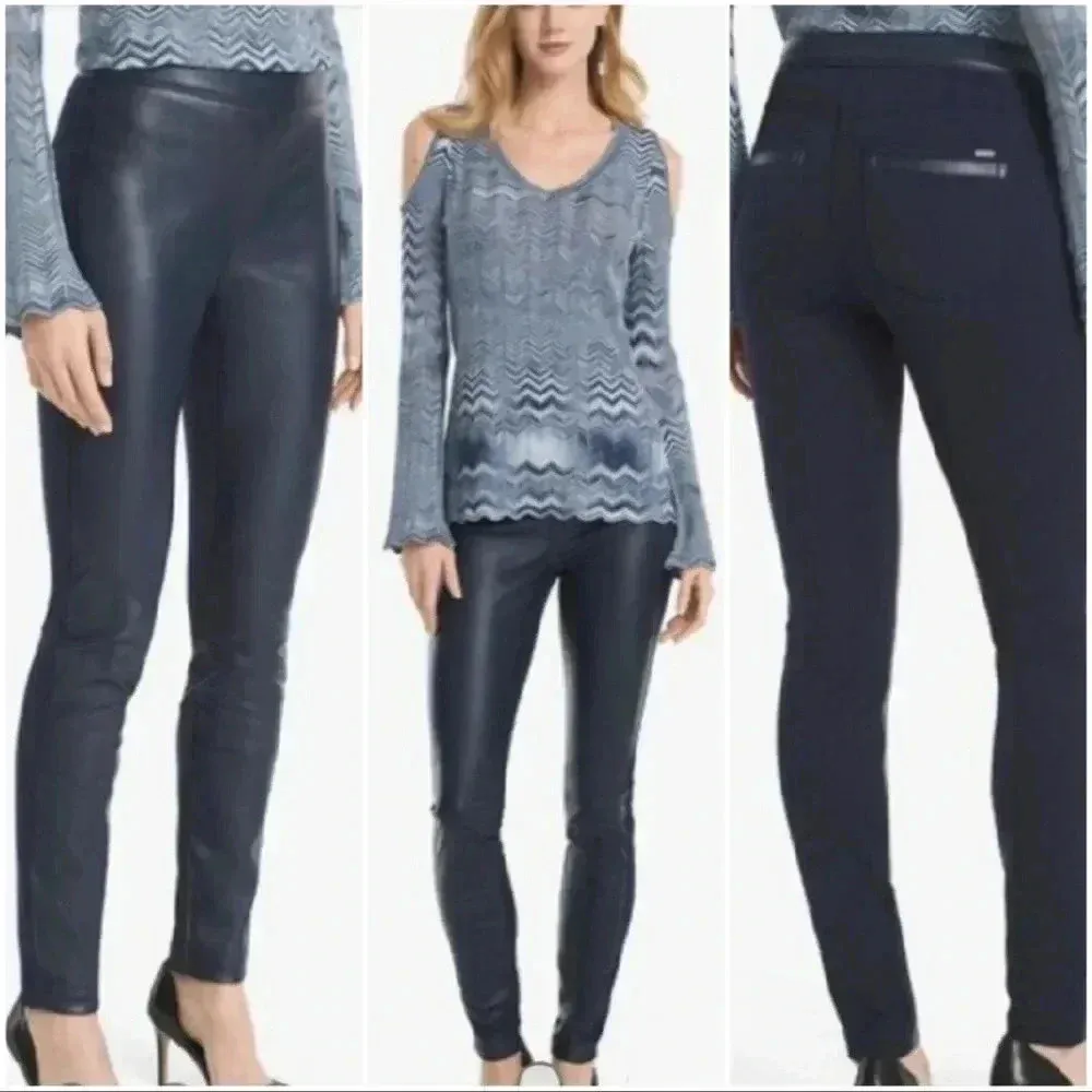 WHBM Vegan Leather Front Ponte Back Leggings size 00 - Image 2