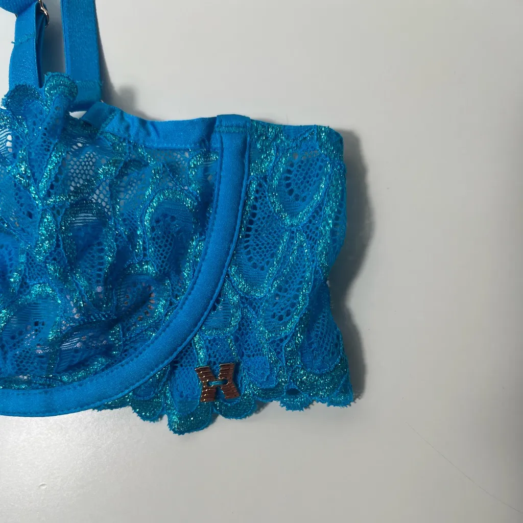 Savage X Fenty Savage Not Sorry Wildflower Blue Unlined Lace Balconette Bra Size undefined - Image 9