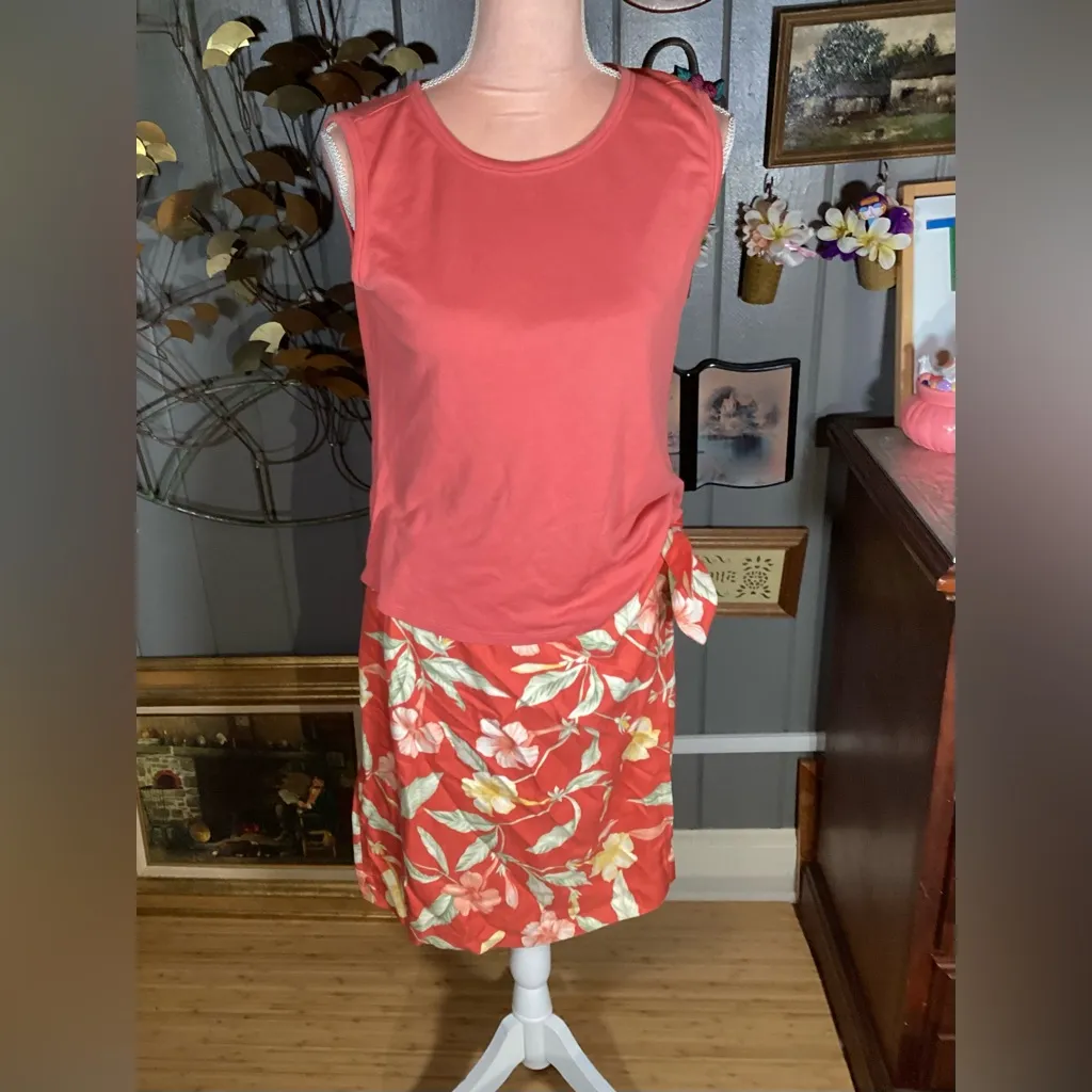 Vintage Tommy Bahama Burnt Orange Floral Print Silk Wrap Skirt & Silk Mix Tank L - Image 8