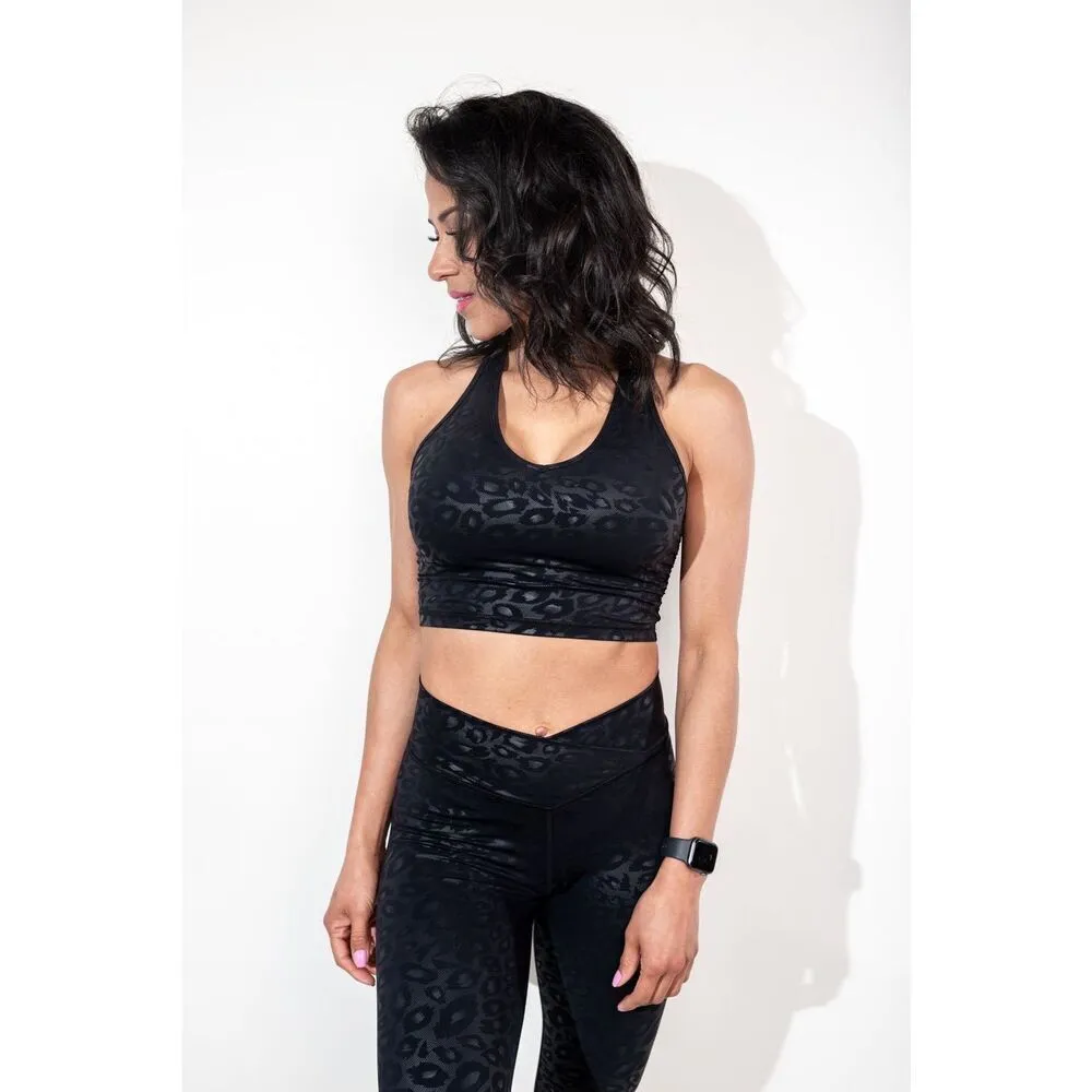 ACBikinis NWT Glossy Cheetah Print Racerback Sports Bra in Black Size Medium - Image 7