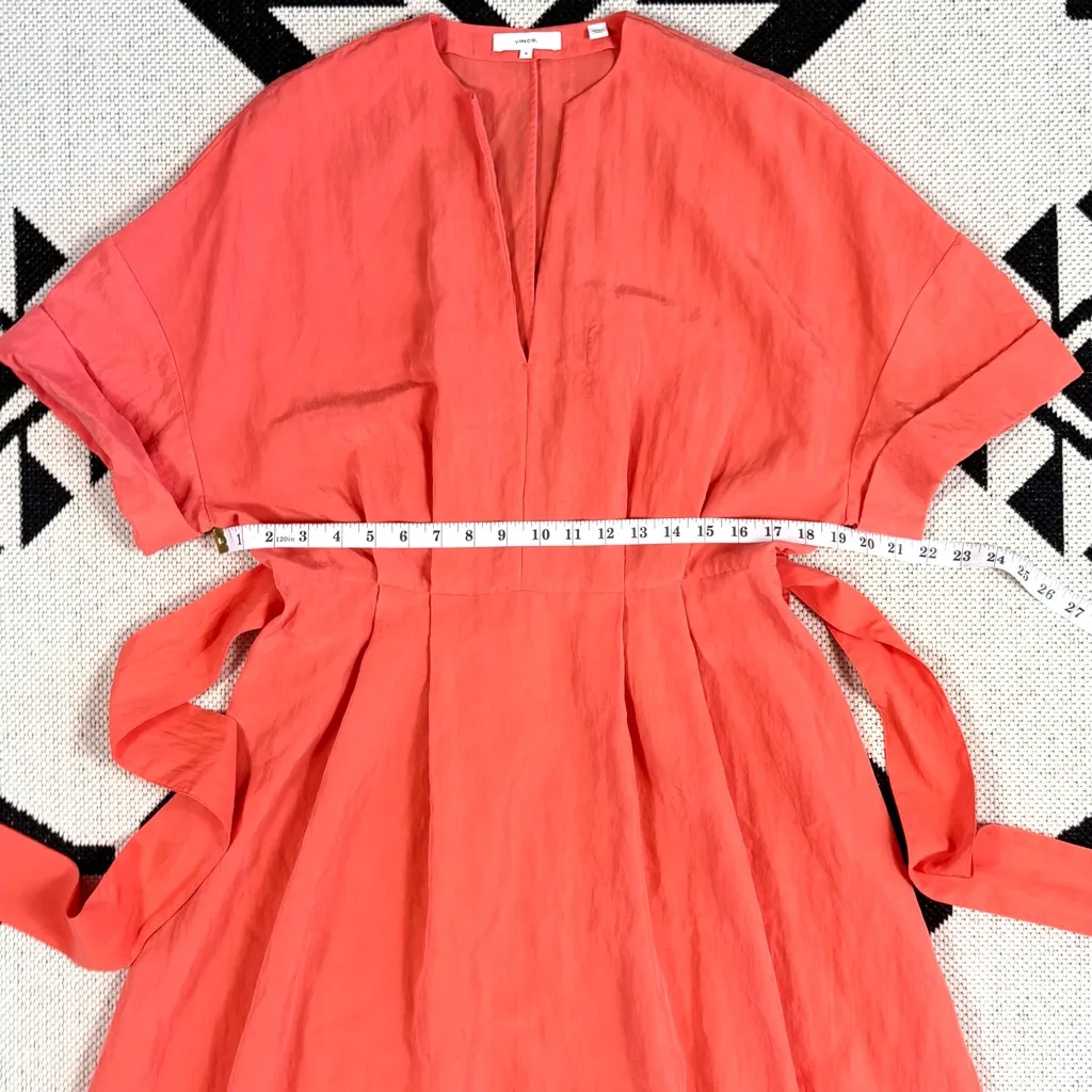 Vince Cuffed Short Sleeve V-Neck Midi Shirt Dress in Burnt Orchid Medium - Image 8