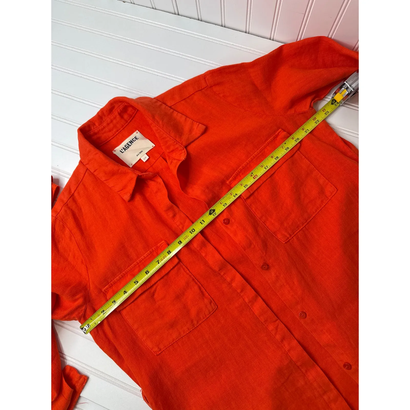 NWOT L’AGENCE Cameron Long Shirt Dress Cherry Tomato Linen Belted Womens Size S - Image 7