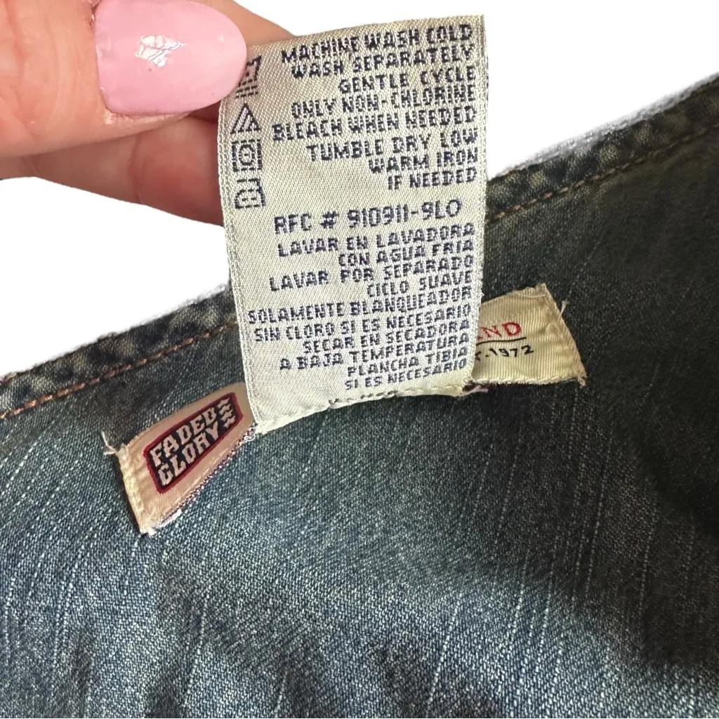 Vintage Y2K Denim Jean Chiffon Paisley Pattern Midi Skirt Lace Up Size 12 Blue - Image 11