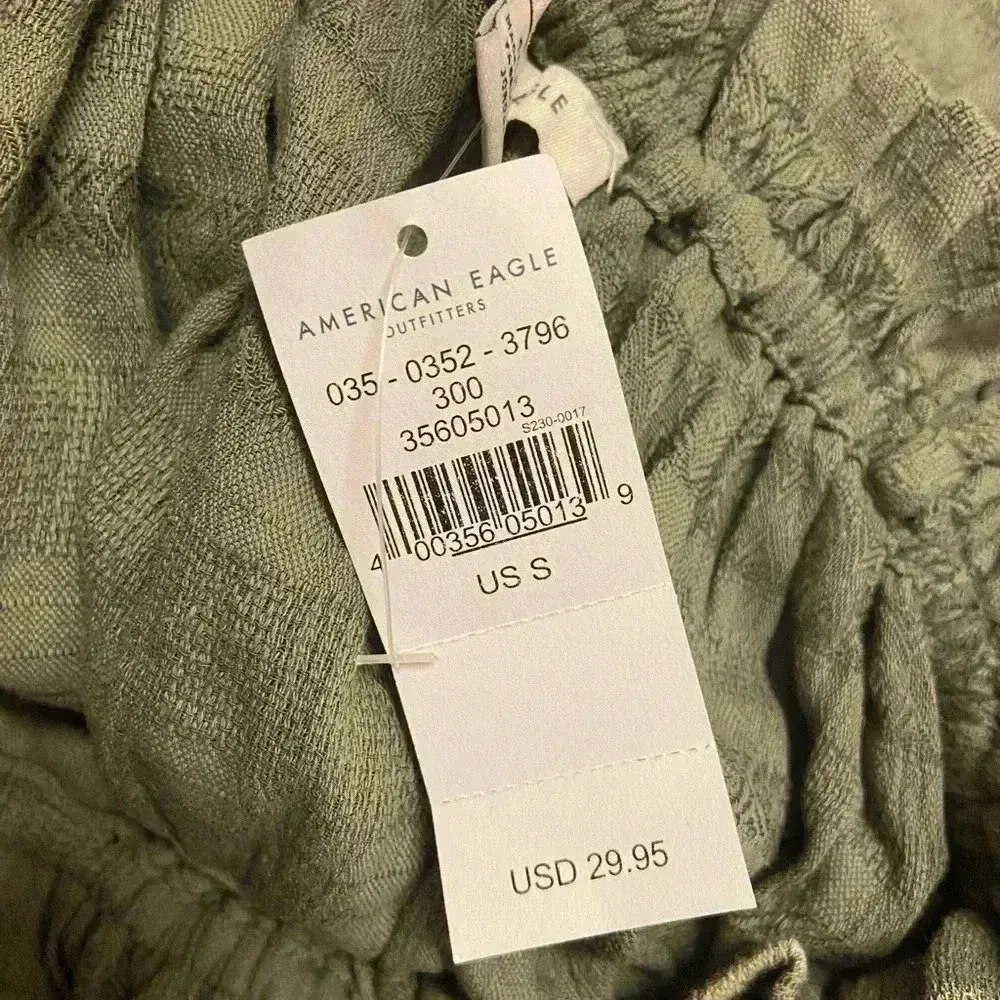 American Eagle Cropped Button Front Tank Top Peasant S Army Green Boho NWT‎ - Image 6