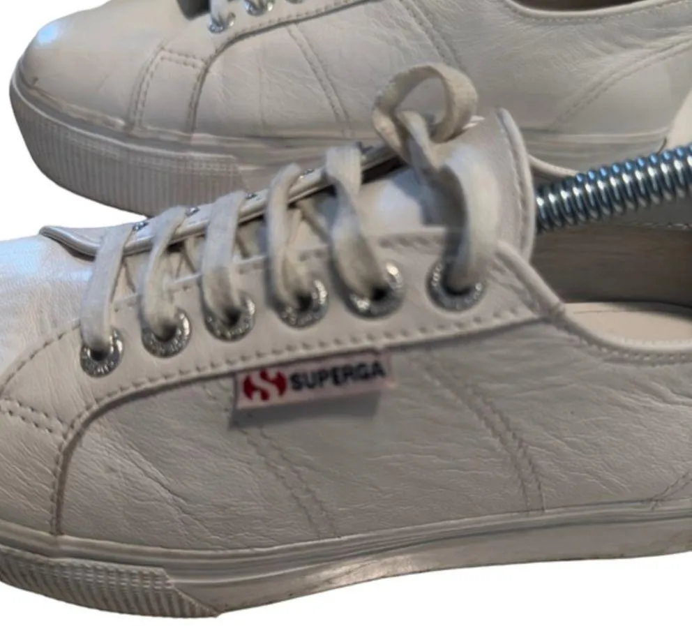 Superga Sneakers Womens 8.5 USA Size‎ White Leather Platform Shoes S00C790 - Image 3
