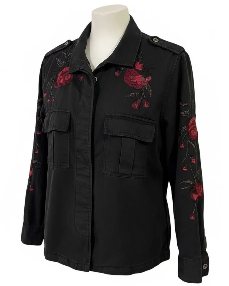 Rails Women's Elliot Floral Embroidered Utility Shirt Jacket Black Small Boho - Image 1