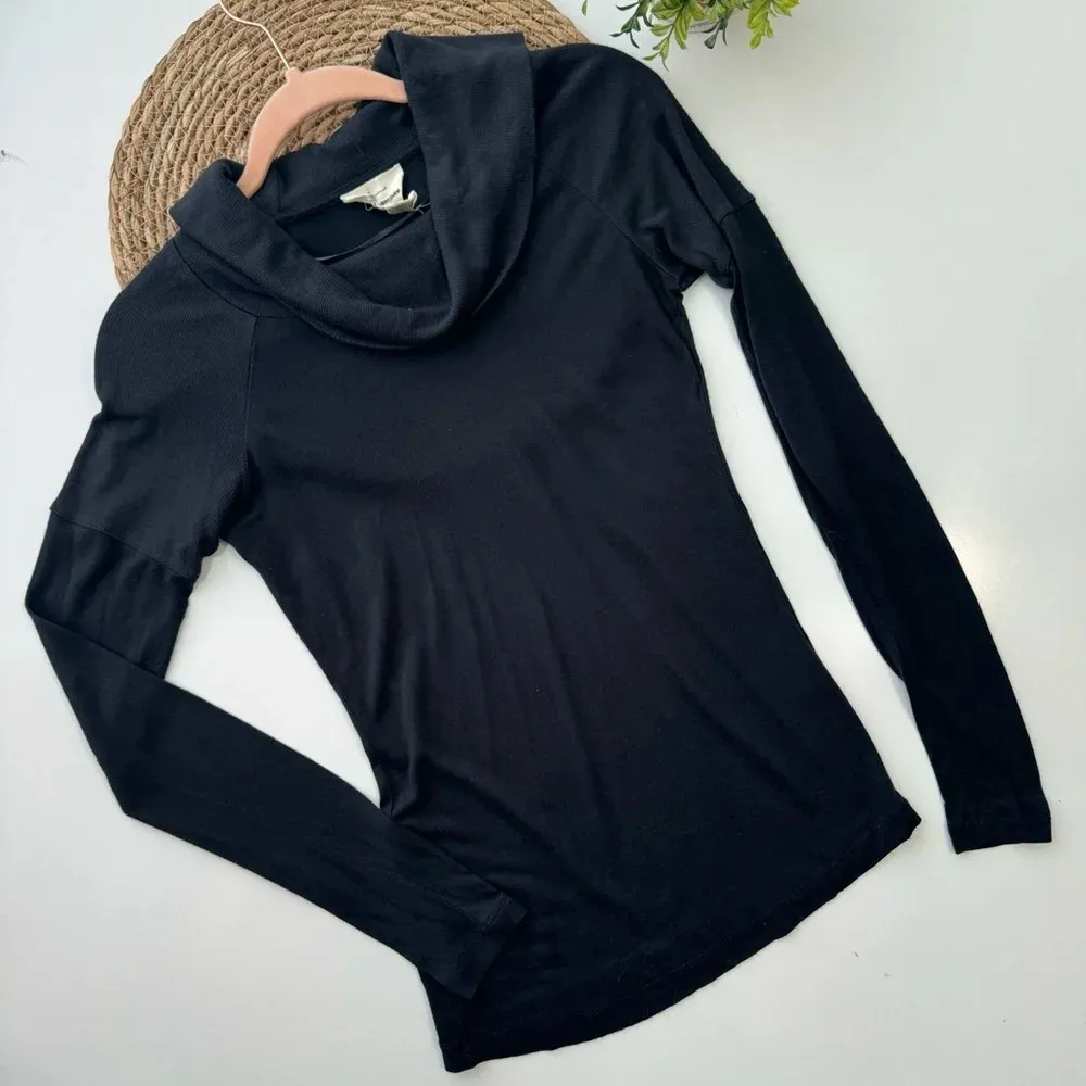 Andrea Jovine Drape Neck Long Sleeve Textured Fabric Black Fitted Size‎ XS - Image 1