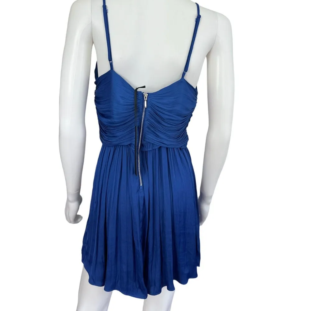 House of Harlow 1960 Mini Dress Women Royal Blue Satin Ruched Skater Size M New