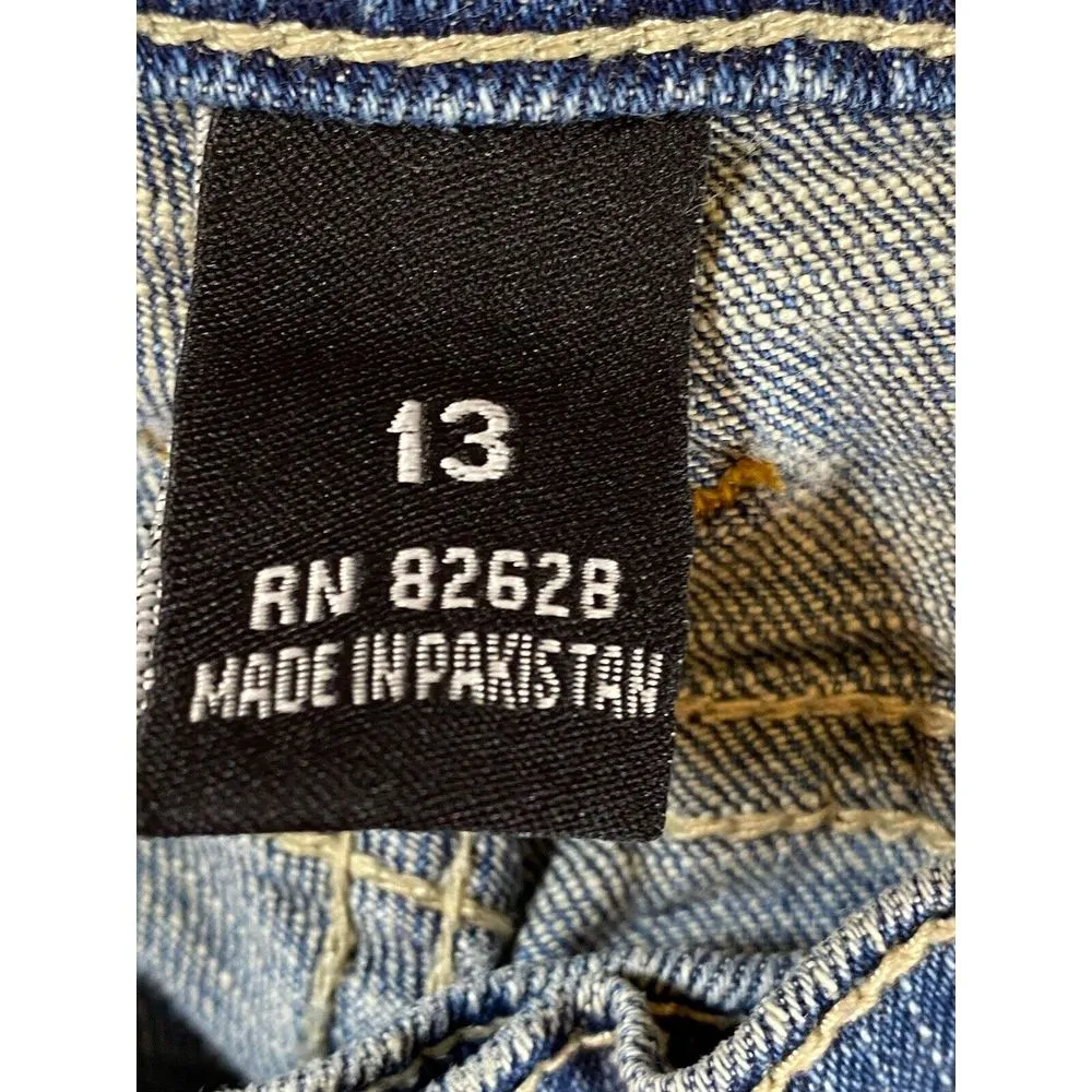 Southpole Jeans WOMEN 13 Y2K Cropped Distressed Camo Patches Blue Cuffed‎ Junior Size undefined - Image 4