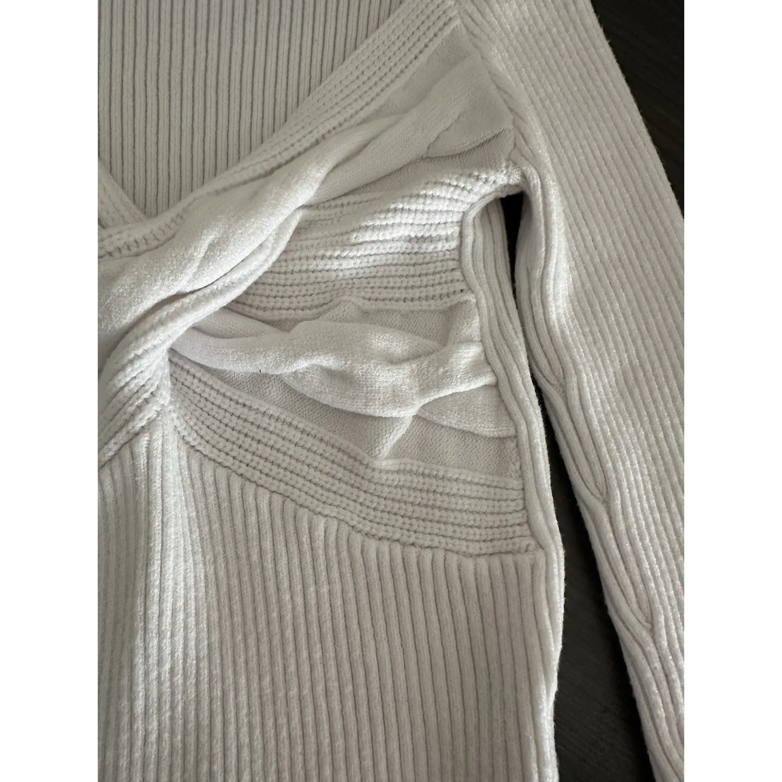 VTG Y2K Sweater Women Small Wrap Sweater Knit Long Sleeve Whimsigoth Babydoll‎ White - Image 4