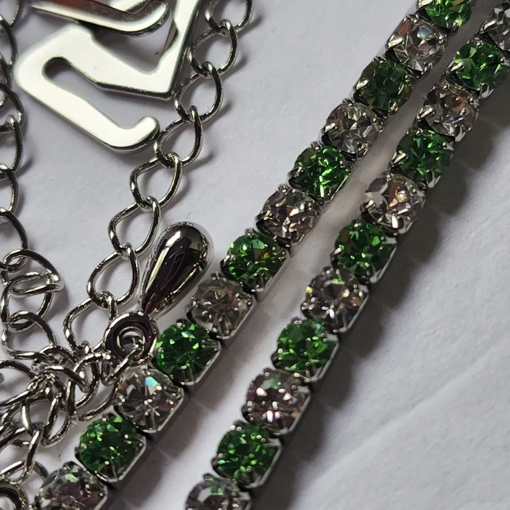Silver with Green and Clear Crystal Rhinestone Bra Straps New Size undefined - Image 3