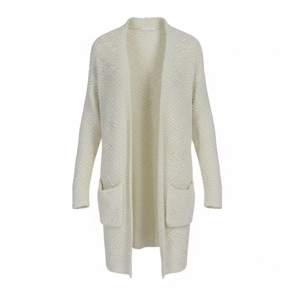 Wanna B Long Sleeve Popcorn Sweater Cardigan with Pockets Medium Fluffy Cozy - Image 2