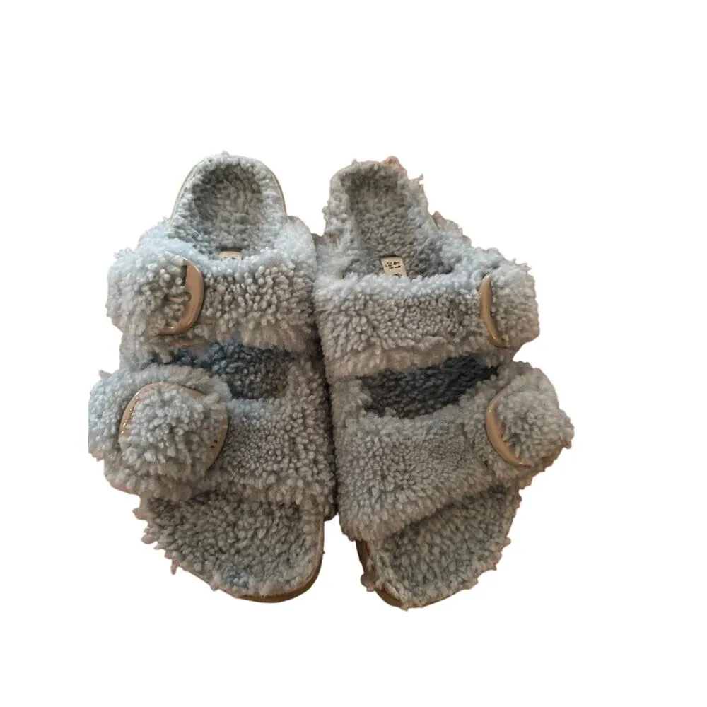 New, no tags Papillio by Birkenstock Women's 41 US 11 Fuzzy Plush Blue Sandals - Image 4