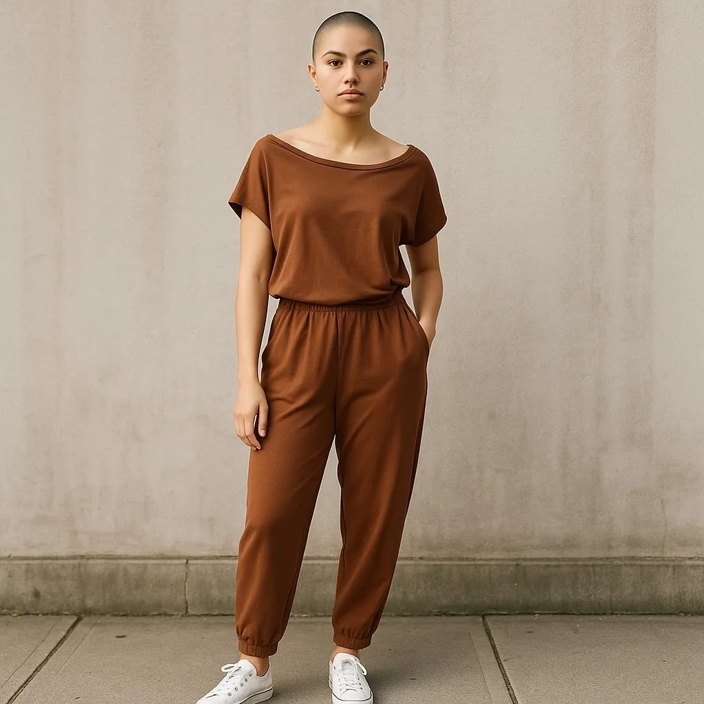 Anga Fashion Women's Short Sleeve Ankle Tapered Leg Jumpsuit Brown Size Small‎ - Image 10