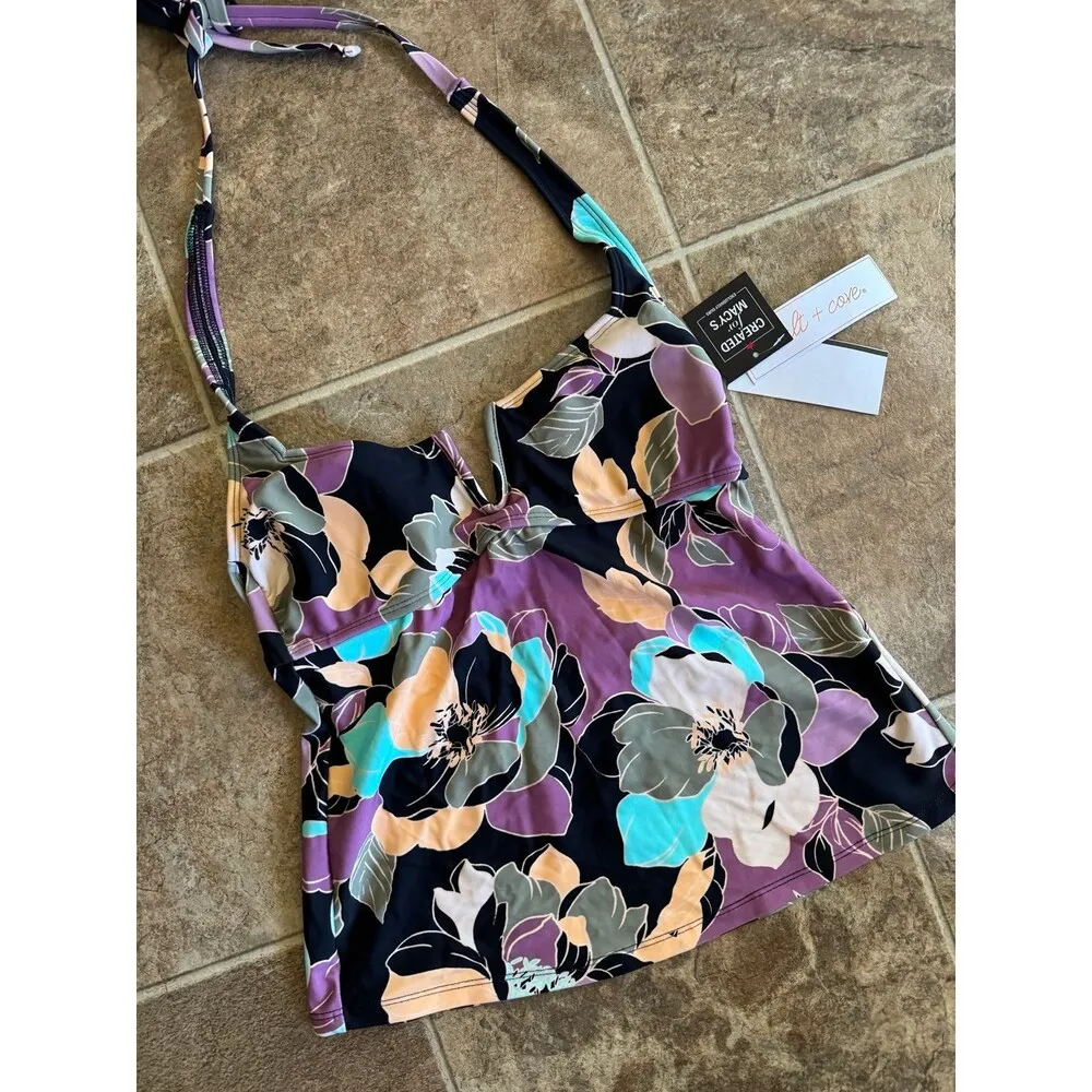 Salt + Cove Swim Midnight Bloom V-Wire Tankini Top Size Small - Image 5