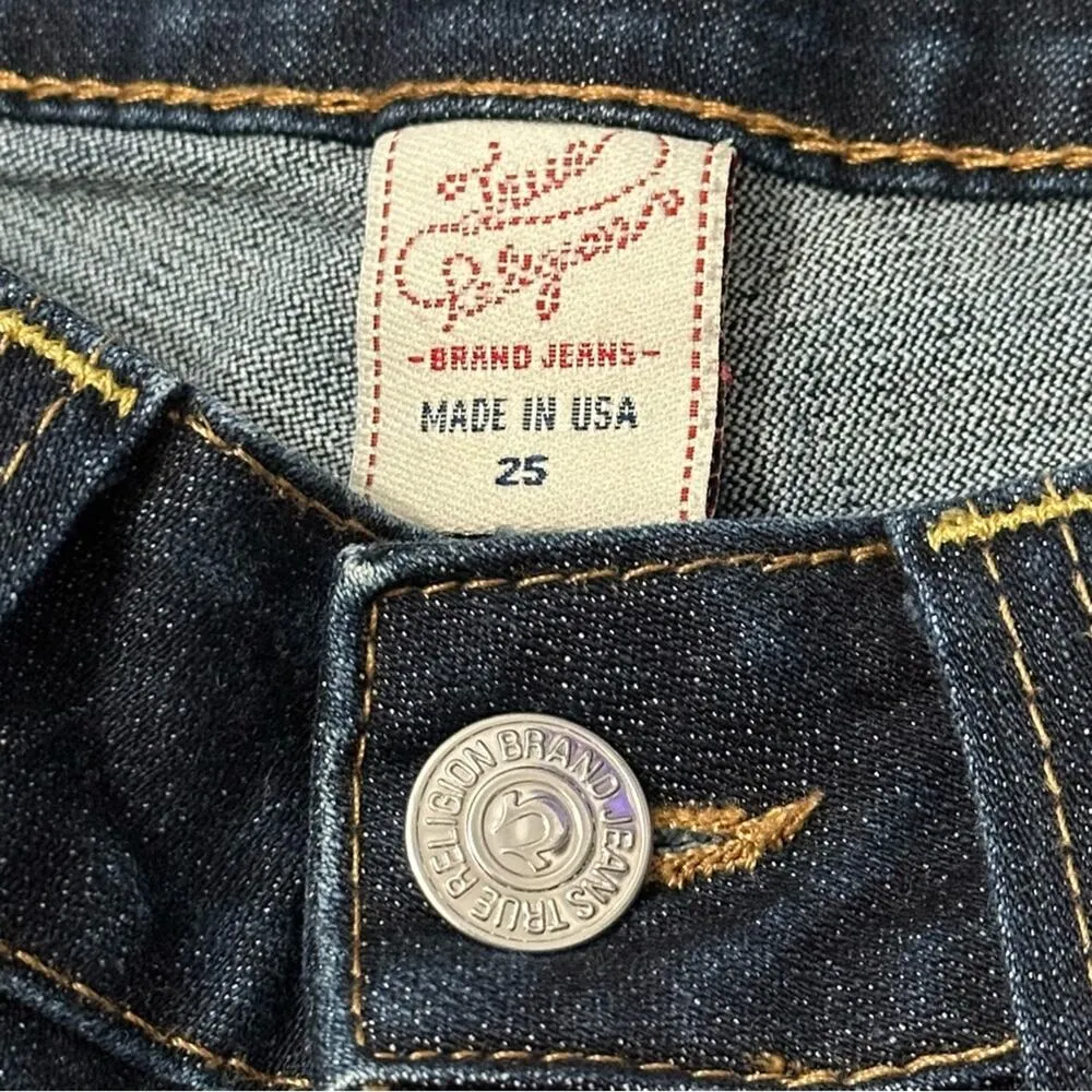 True Religion Denim Vintage Size 25 Dark Blue Wash WC92358QV Candice Flare Jeans - Image 6