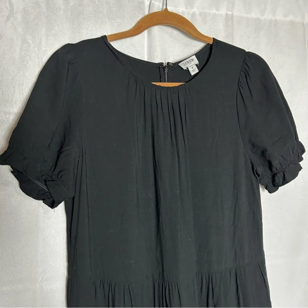 J.Crew Factory Black 100% Lenzing Ecovero Viscose Tiered Crewneck Midi Dress S - Image 3
