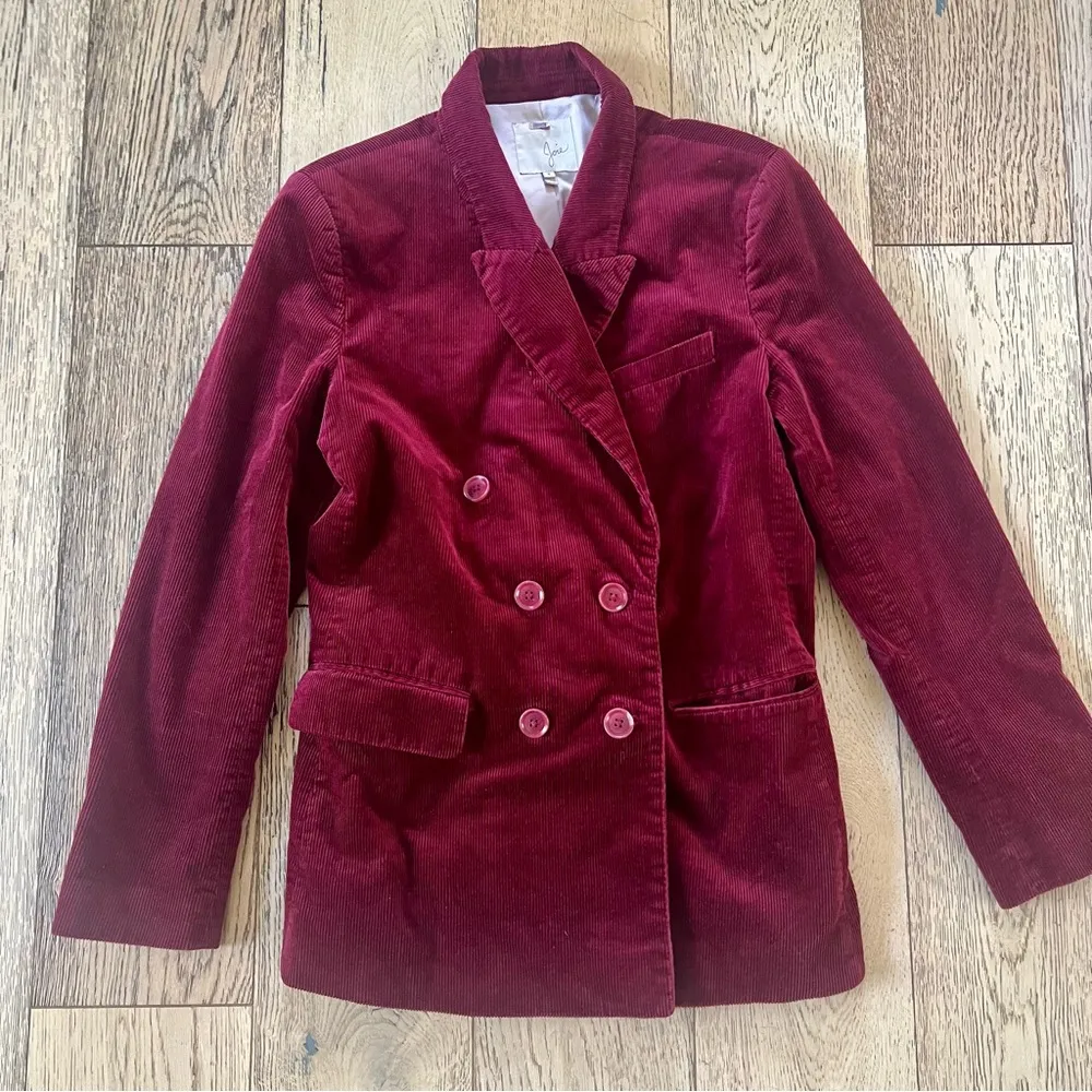 Joie Corduroy Markina Blazer Ruby Wine Flattering Sz 8 Med $348 Pockets Classic - Image 4
