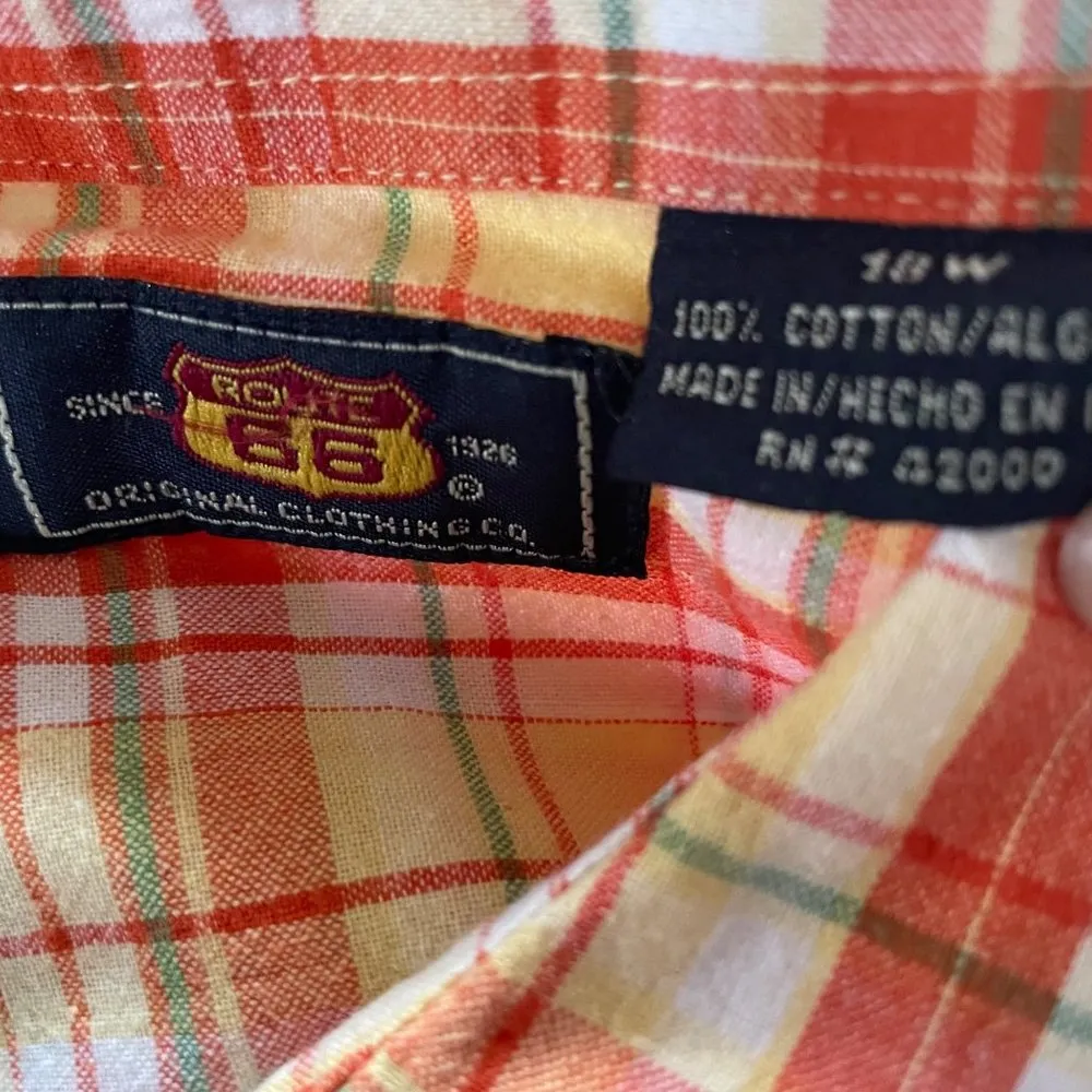 Womens Orange Plaid Button Down Blouse Top Route 66 Plus Size 18W Short Sleeve - Image 5