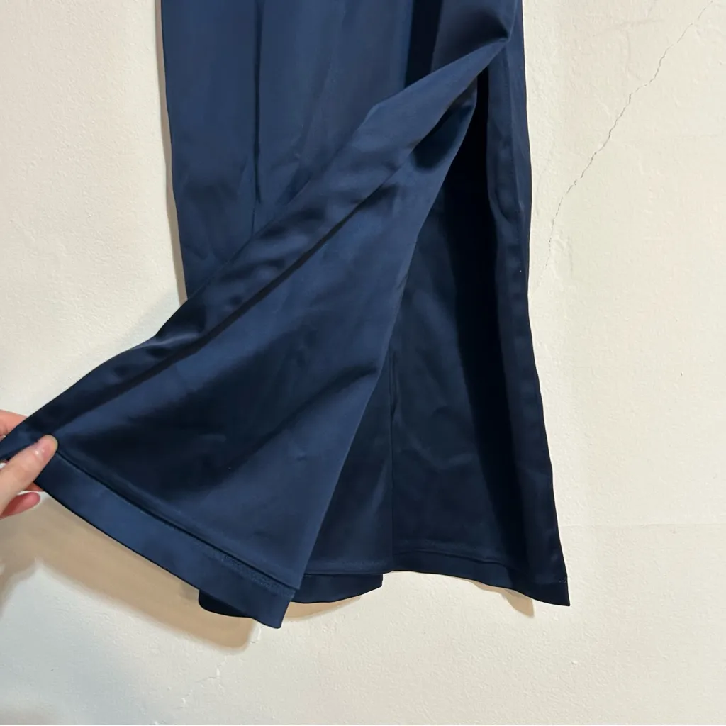 Abercrombie & Fitch Sculpting Stretch Satin Midi Dress Navy Size XS Petite New - Image 3