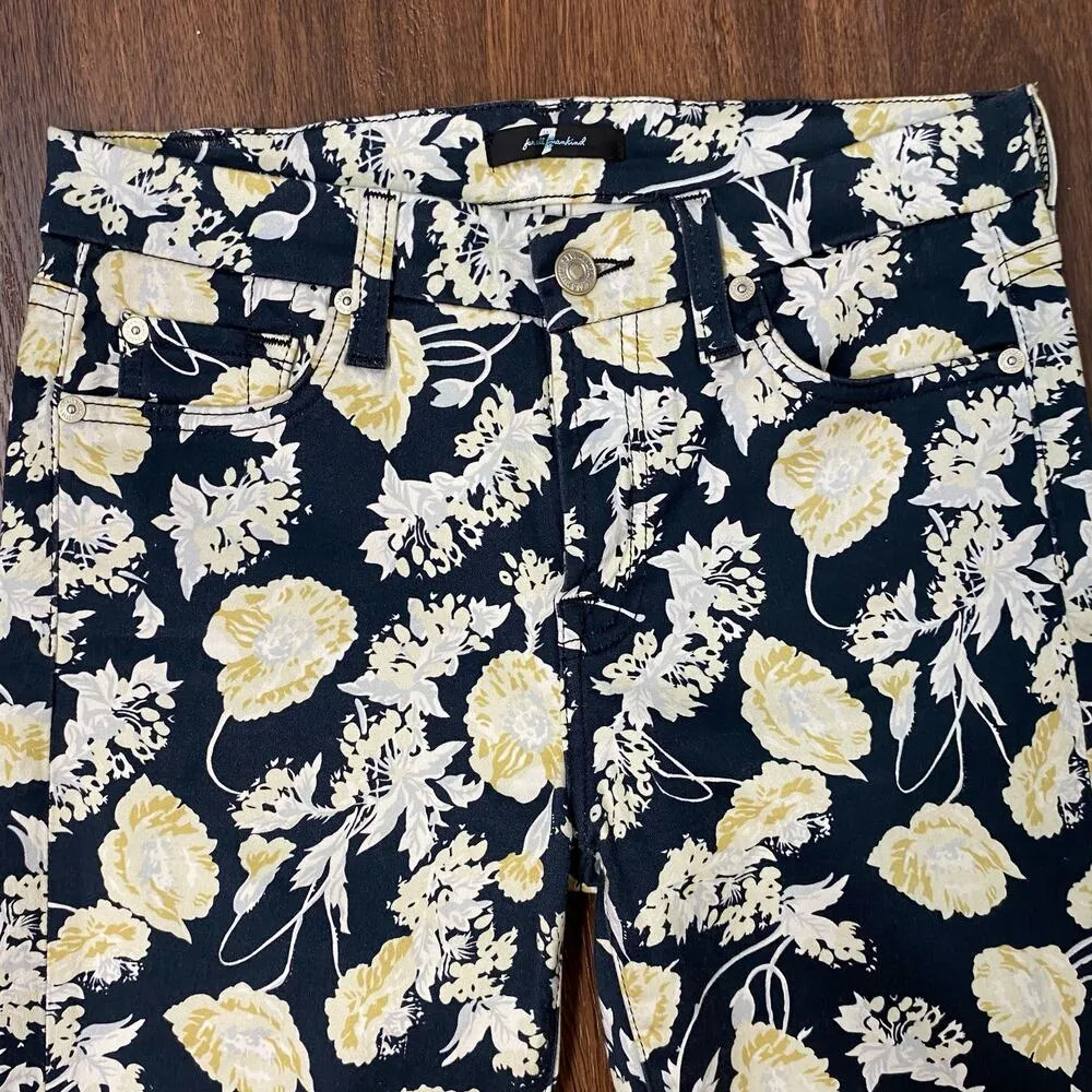 7 For All Mankind Black Floral The Cropped Skinny Pants 26 Casual Vacation - Image 5