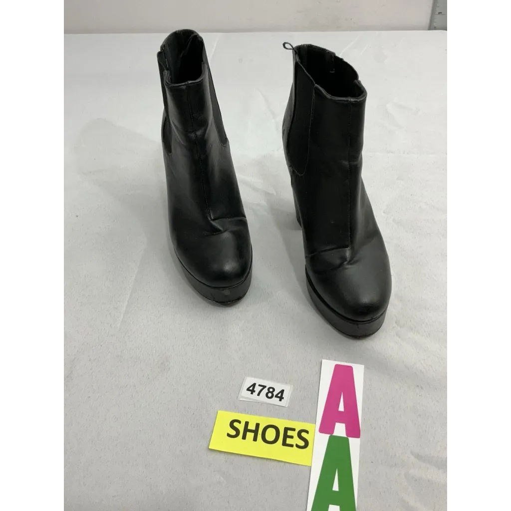 Womans Divided 6.5 Pull On Platform Ankle Boots Black Elastic Ankle Stacked Heel - Image 2