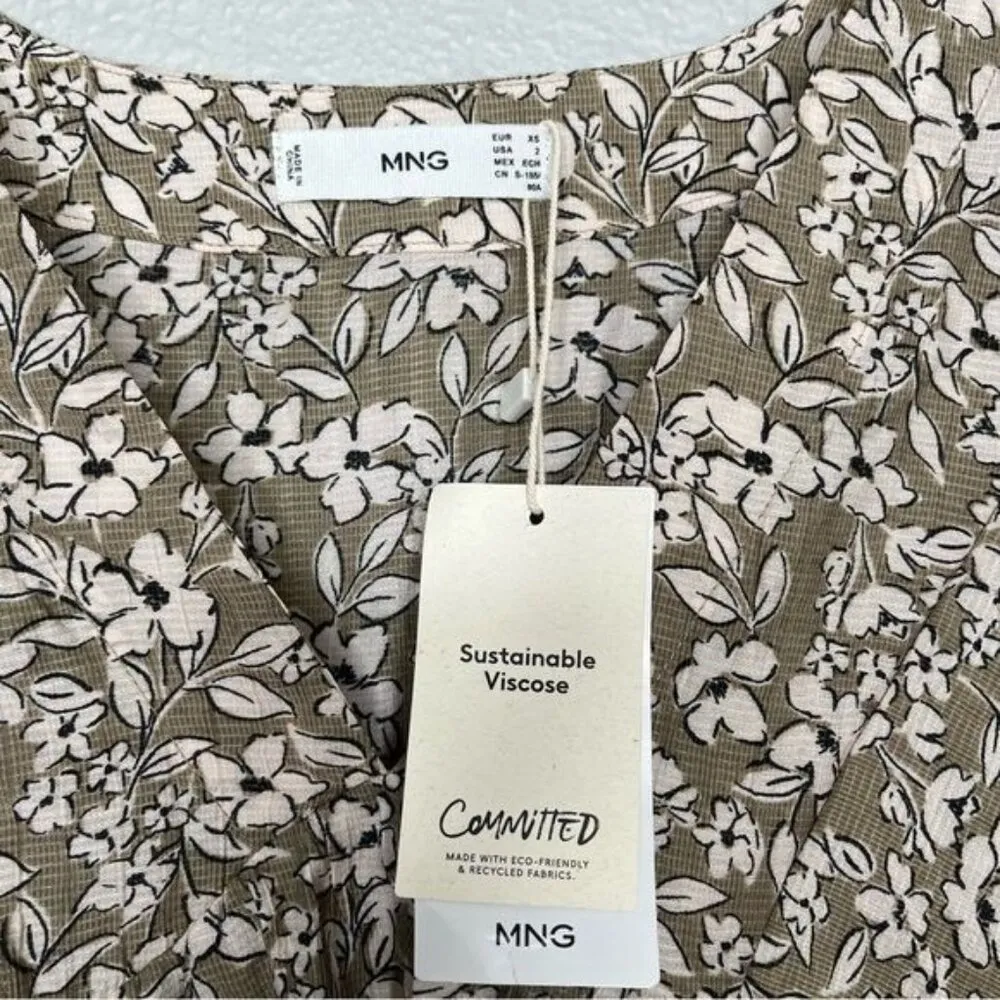 MNG Mango floral tunic v-neck 3/4 sleeve blouse top size xs - Image 9