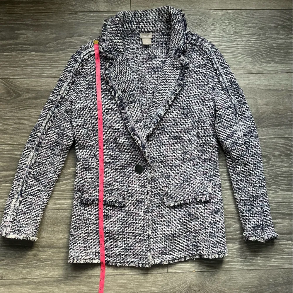Chico’s Soft Tweed Blazer Pink Blue Frayed Hem Career Work Casual Size 0 (S) - Image 7