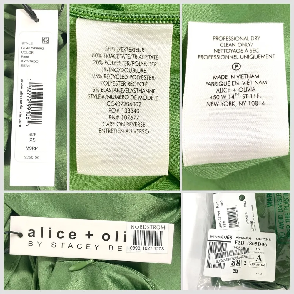 Alice + Olivia Piera One Shoulder Twist Satin Top Avocado XS NWT - Image 9