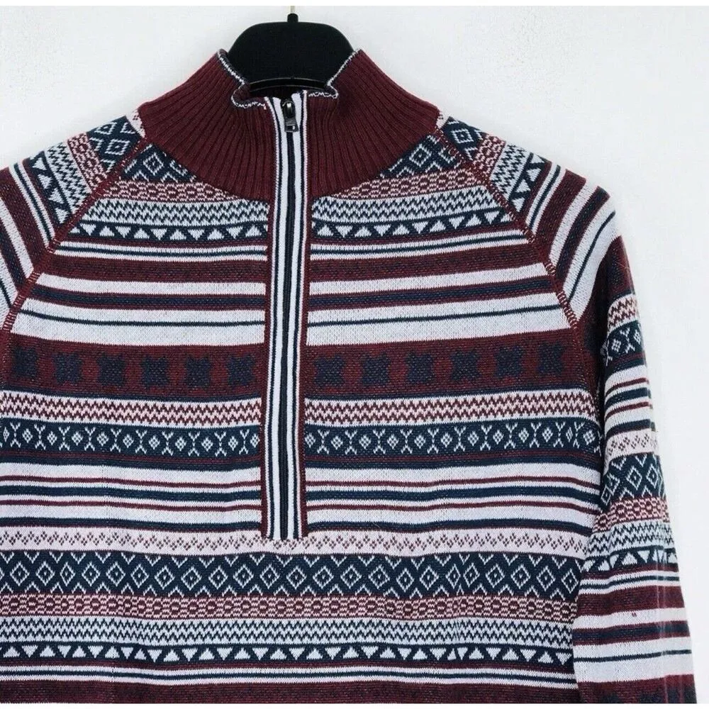 Eddie Bauer Fair Isle Burgundy Blue Striped 1/4 Zip Women’s Sweater Sz 2xL - Image 4