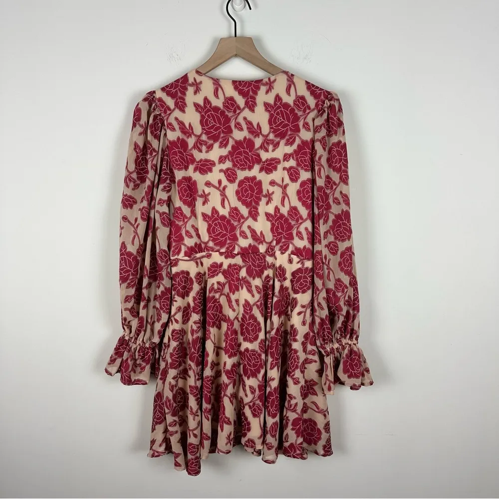 Altar'd State Peach Pink Floral Rose Pattern Dress, M - Image 2