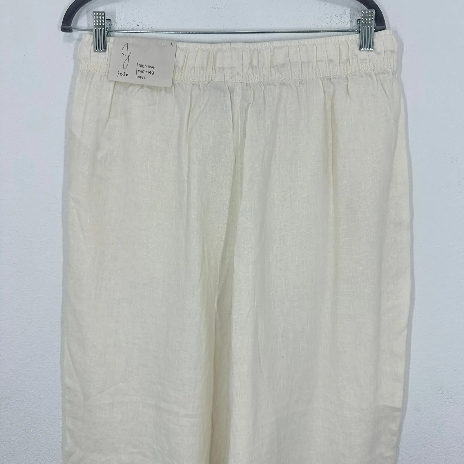 Joie High Rise Wide Leg Linen Pants Cream Size L Pull On Resort Vacation NWT - Image 5