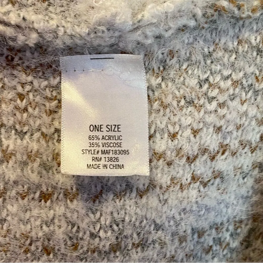 Boho Poncho Hooded Shawl Cardigan Cozy Sweater Coat One Size Cream Brown - Image 5