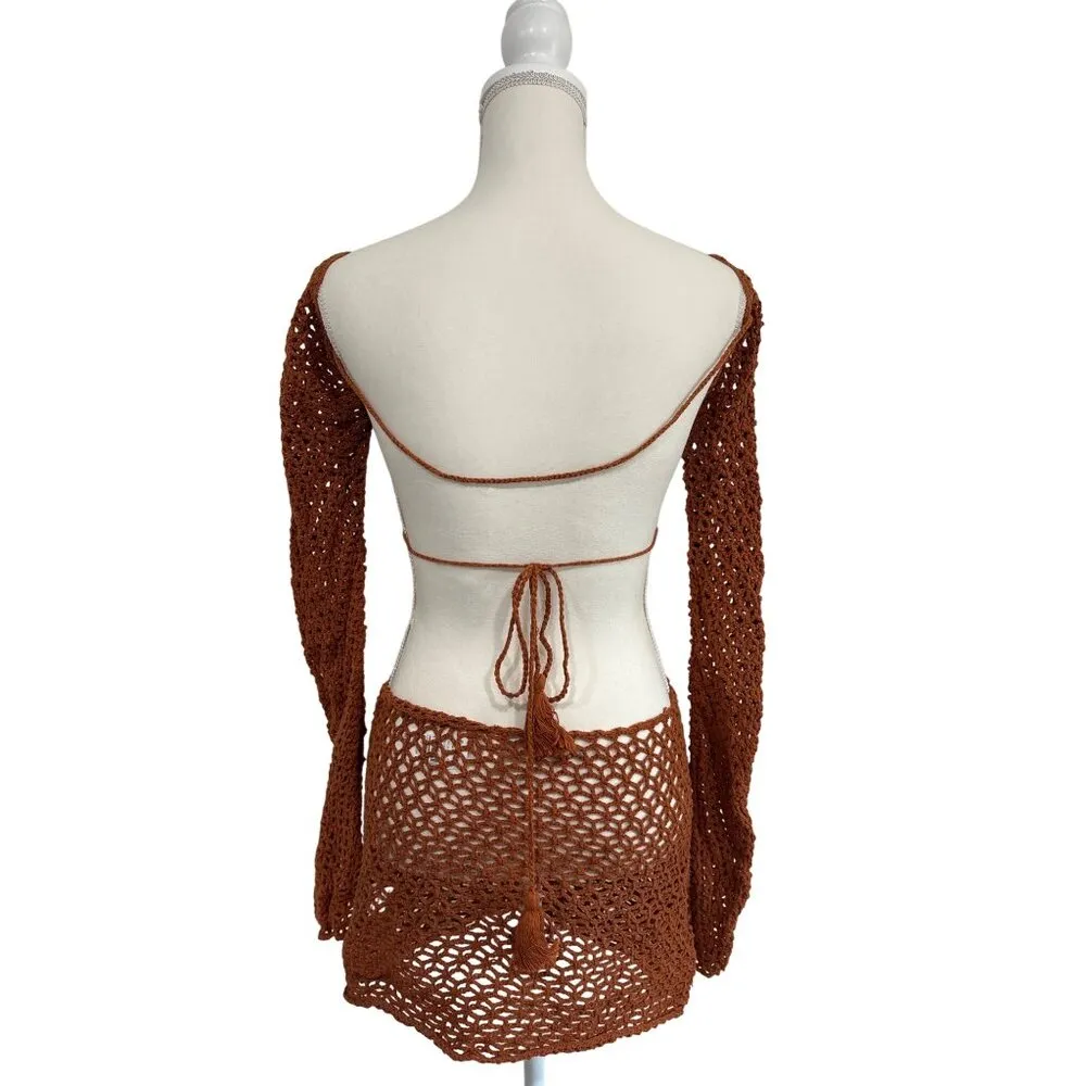 lovewave The Celeste Mini Dress in Brown Medium New Womens Swim Cover up - Image 7