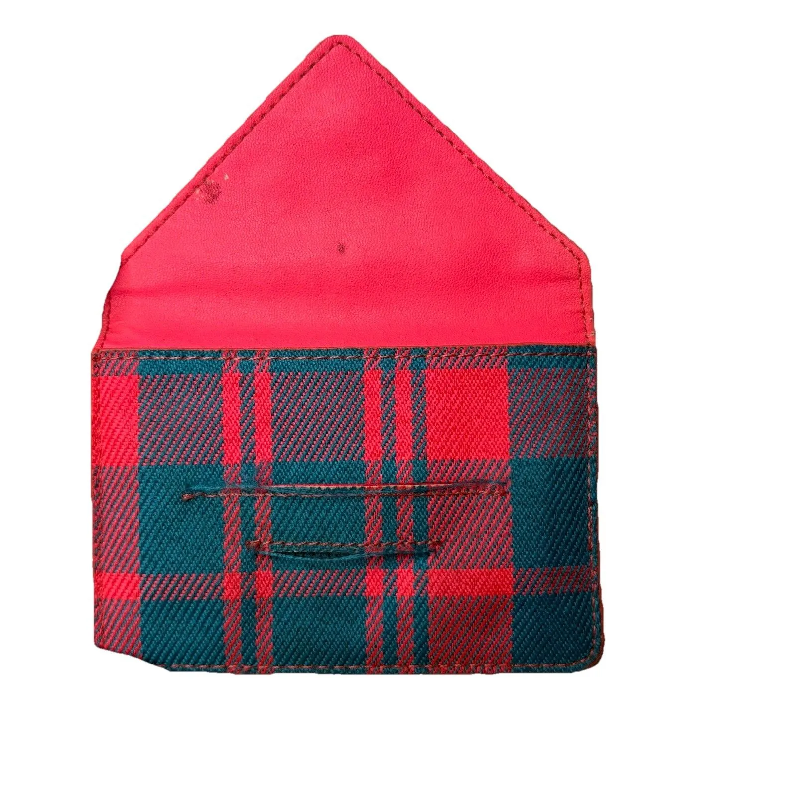 Urban Outfitters Spurling Lakes Green Pink Plaid Wallet Trifold Wool Cardholder - Image 2