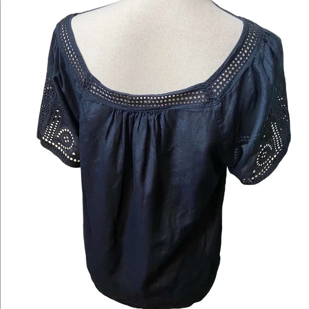 J. Crew navy eyelet bohemian square neck 8 top. - Image 3