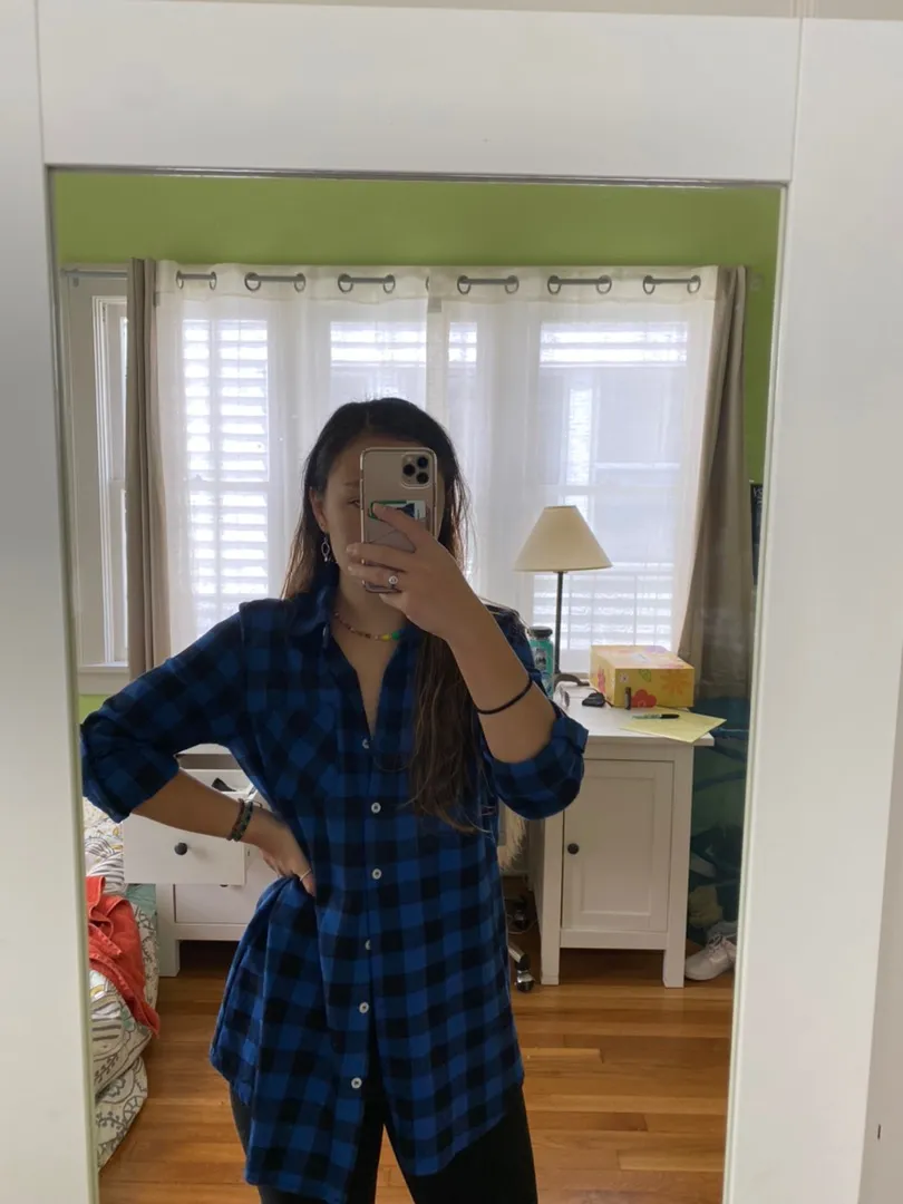Oversized Plaid Shirt Blue - Image 2