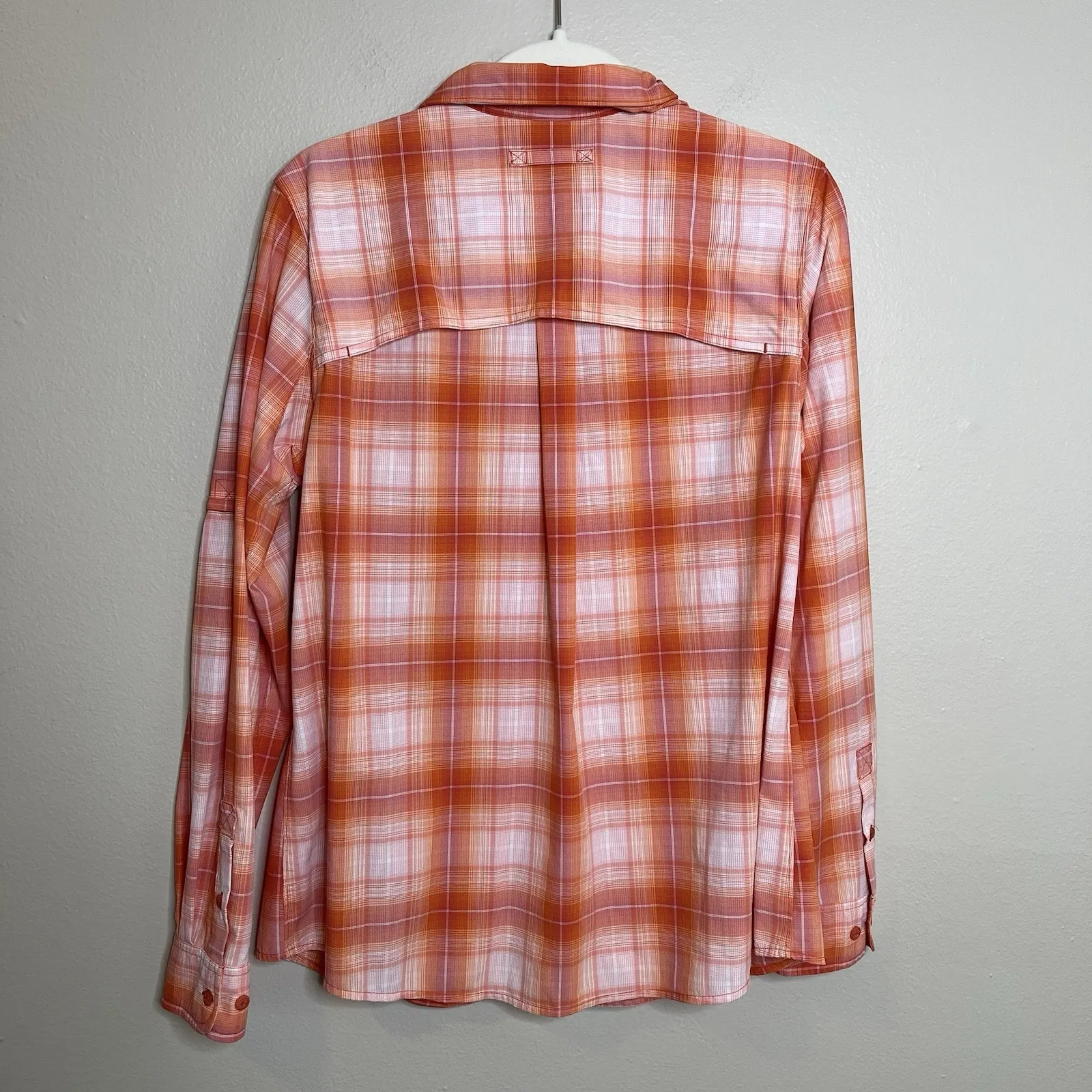 Duluth Trading Womens Large Orange Plaid Sidewinder Gardening Button Down Shirt - Image 8