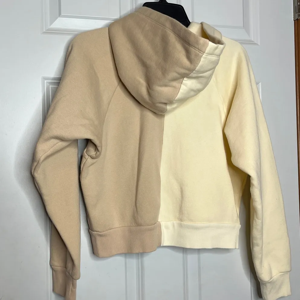 Donni SMALL Fleece Lined Cream Colorblock Zip Front Hoodie Sweatshirt - Image 5