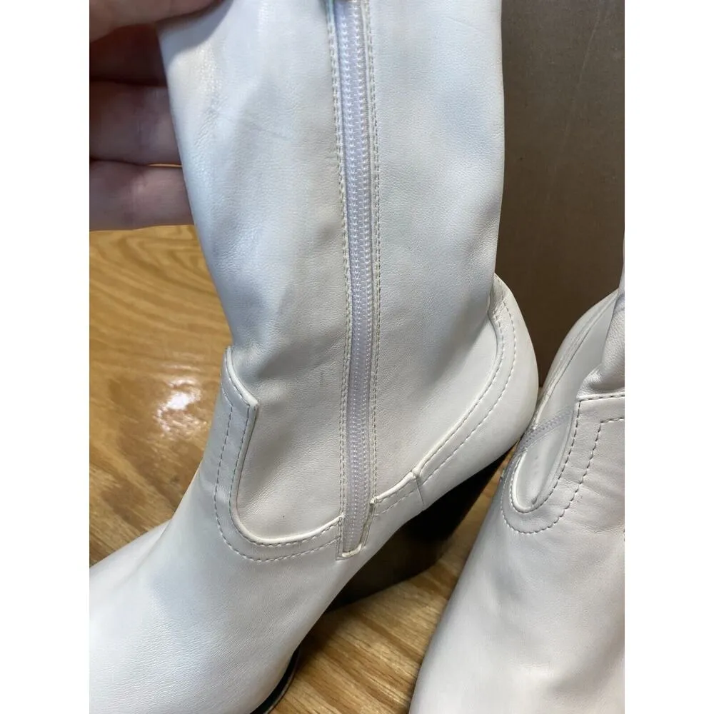 Stella McCartney Riding Boot Women's 9.5 White Leather Mid-Calf Square Toe S51 - Image 5