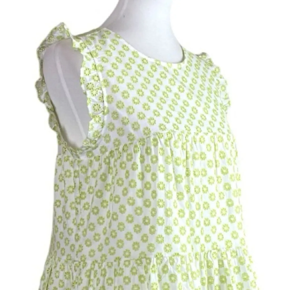 ModCloth NEW Women’s Eyelet Ruffle Swing Dress White Lime Green Size Medium - Image 6