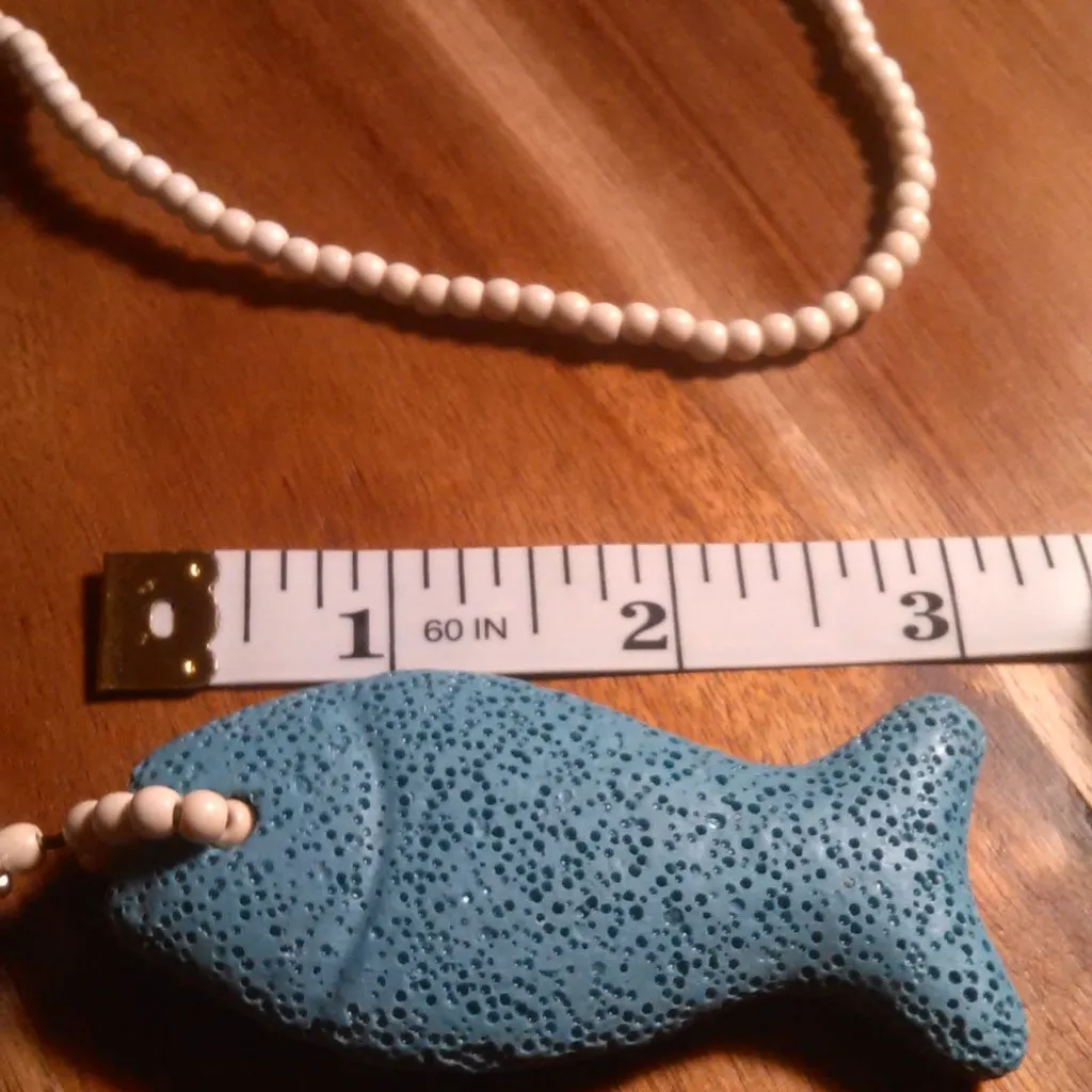 White and Blue Howlite and Lava Stone Fish Pendant Necklace (28 Inch) - Image 3