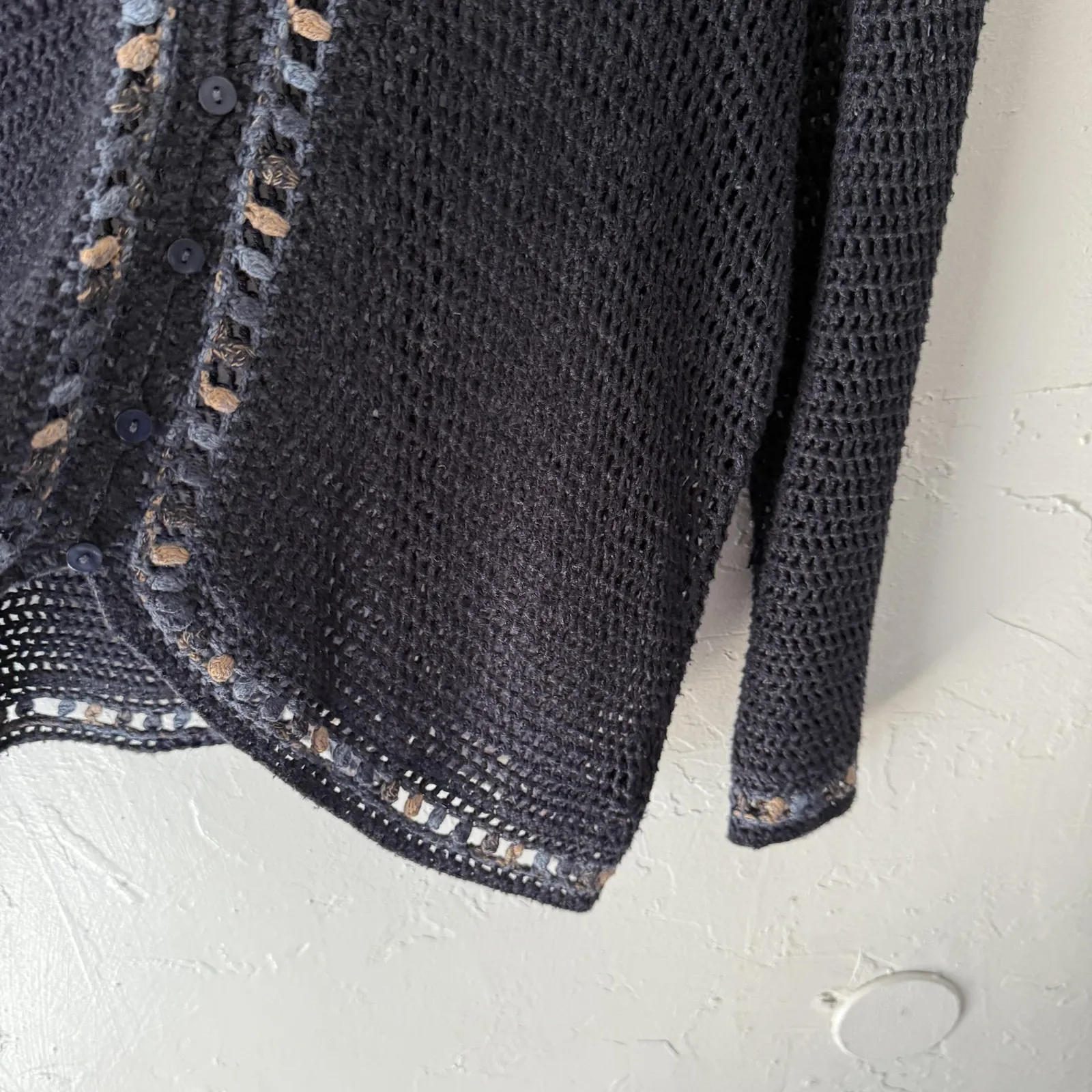 Norton McNaughton Sweater Vintage Large Open Knit Button Front Cottage - Image 3