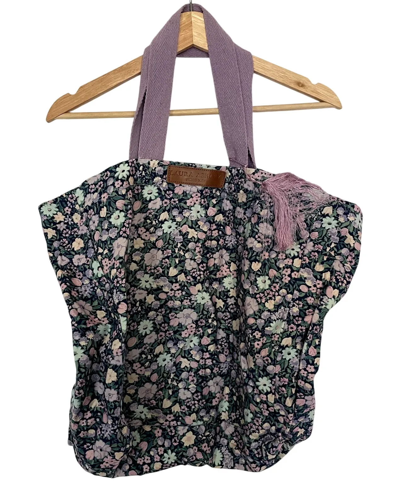 Laura Ashley purple green floral tote bag large capacity cargo cotton - Image 1